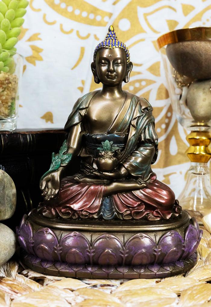 ebros gift Ebros Akshobhya Bhaiṣajyaguru Medicine Buddha of Healing and Purity Meditating Figurine in Faux Bronze Patina for Home Altar Zen Decoration Eastern Enlightenment Amitabha Buddhist Statue Feng Shui