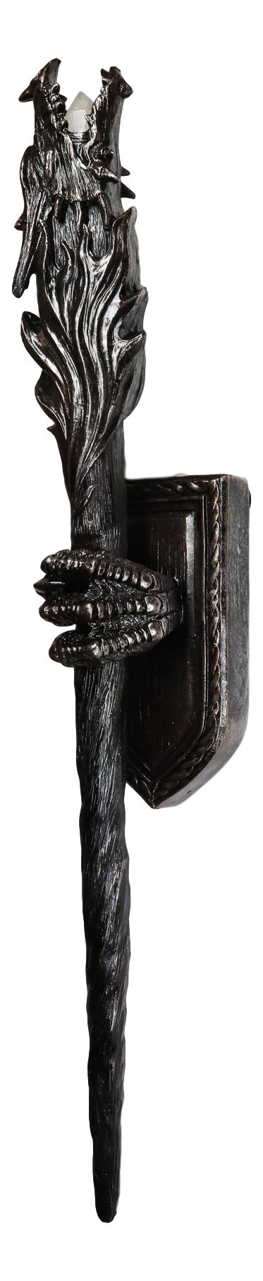 Ebros Gift Ebros Alchemy Magic Dungeon Dragon Head Scepter LED Torch W/ Left Claw Wall Decor