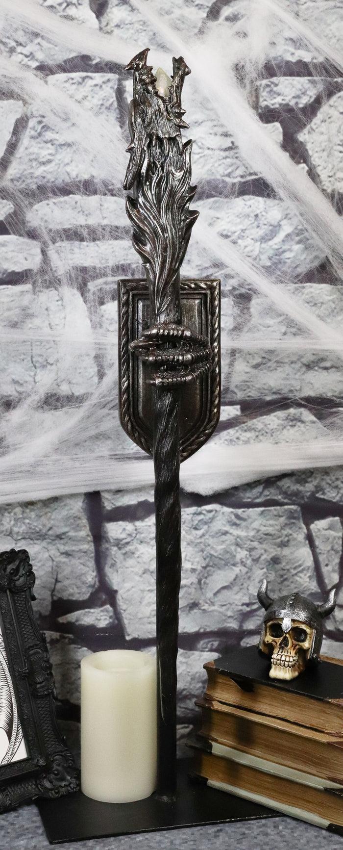 ebros gift Ebros Alchemy Magic Dungeon Dragon Head Scepter LED Torch W/ Left Claw Wall Decor