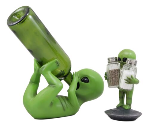 Ebros Gift Ebros Alien UFO Spaceship Wine Bottle And Salt Pepper Shakers Holder Figurines