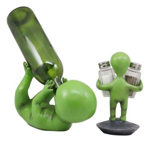 Ebros Gift Ebros Alien UFO Spaceship Wine Bottle And Salt Pepper Shakers Holder Figurines