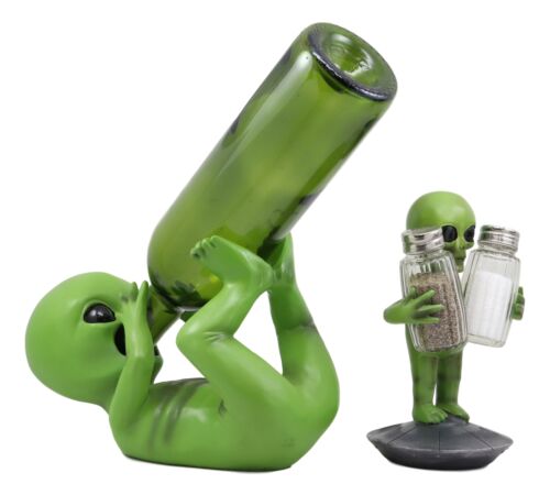 Ebros Gift Ebros Alien UFO Spaceship Wine Bottle And Salt Pepper Shakers Holder Figurines