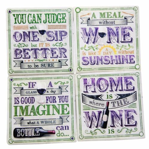 Ebros Gift Ebros All About Wine Hosting Kitchen Decorative Ceramic Coaster Set Of 4