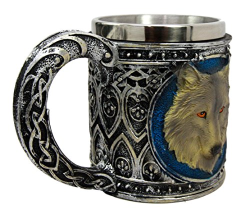 Ebros Gift Ebros Alpha Gray Wolf Celtic Tribal Magic Resin 16oz Mug W/ Stainless Steel Rim