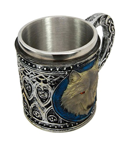 Ebros Gift Ebros Alpha Gray Wolf Celtic Tribal Magic Resin 16oz Mug W/ Stainless Steel Rim