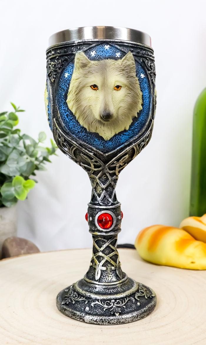 ebros gift Ebros Alpha Gray Wolf Celtic Tribal Tattoo Red Crystal Magic Wine Chalice Goblet Cup