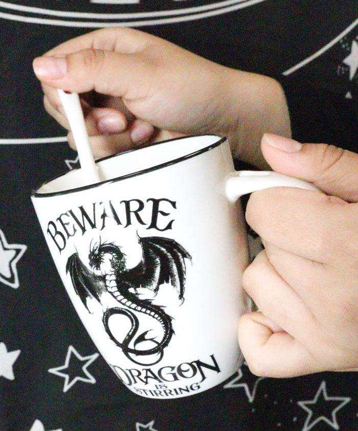 Ebros Gift Ebros Altar Drake Beware Dragon Is Stirring Cocoa Tea Coffee Cup Mug And Spoon Set
