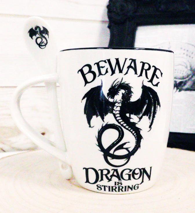 ebros gift Ebros Altar Drake Beware Dragon Is Stirring Cocoa Tea Coffee Cup Mug And Spoon Set