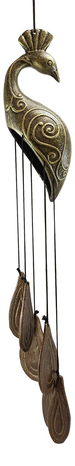 Ebros Gift Ebros Aluminum And Brass Peacock Bird With Train Feathers Ornaments Wind Chime