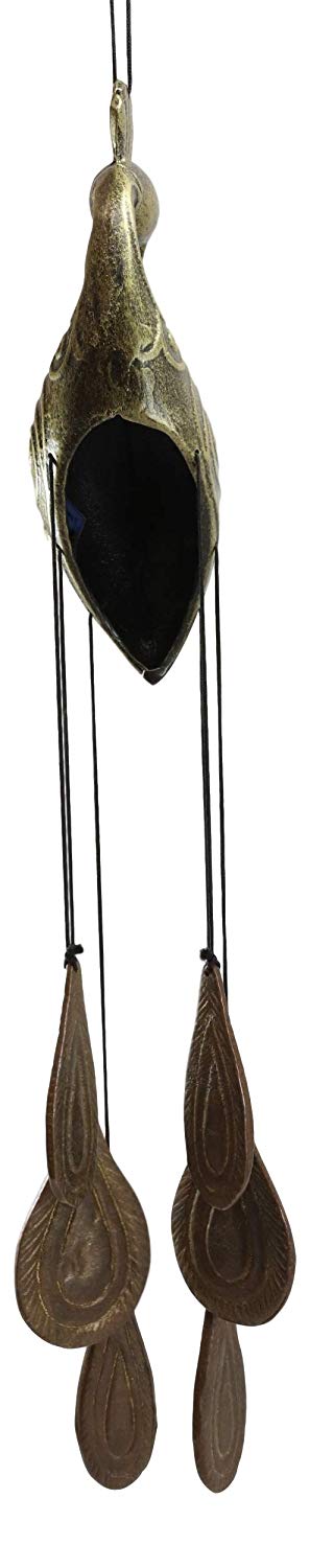 Ebros Gift Ebros Aluminum And Brass Peacock Bird With Train Feathers Ornaments Wind Chime