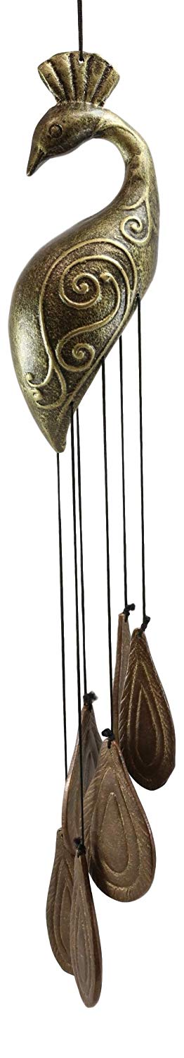 Ebros Gift Ebros Aluminum And Brass Peacock Bird With Train Feathers Ornaments Wind Chime