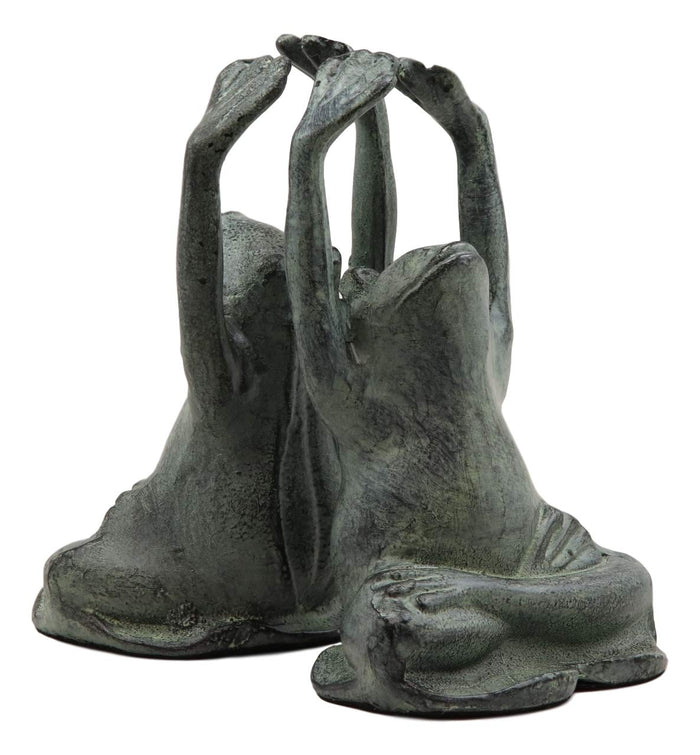 Ebros Gift Ebros Aluminum And Resin Whimsical Yoga Frogs Seated In Mountain Pose Bookends Pair Set Statue 6.75" High Garden Pond Frog Toad Themed Decorative Office Study-Room Library Shelves Desktop Figurines