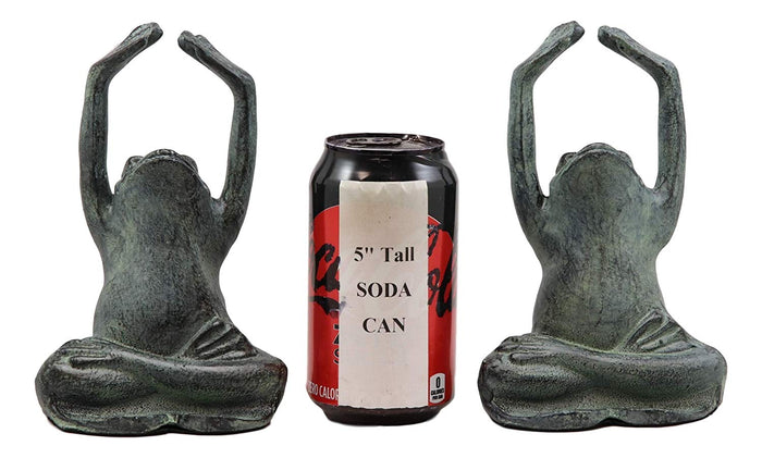 Ebros Gift Ebros Aluminum And Resin Whimsical Yoga Frogs Seated In Mountain Pose Bookends Pair Set Statue 6.75" High Garden Pond Frog Toad Themed Decorative Office Study-Room Library Shelves Desktop Figurines