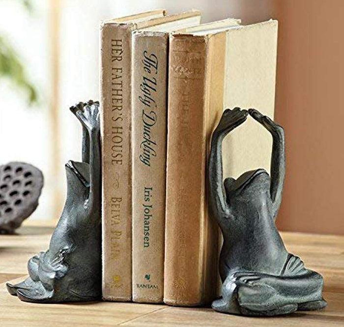 ebros gift Ebros Aluminum and Resin Whimsical Yoga Frogs Seated in Mountain Pose Bookends Pair Set Statue 6.75" High Garden Pond Frog Toad Themed Decorative Office Study-Room Library Shelves Desktop Figurines