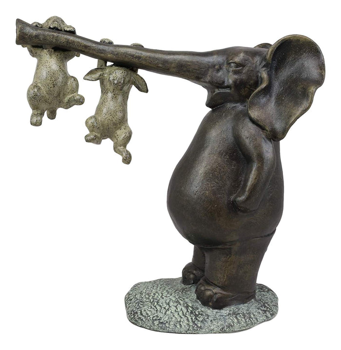 Ebros Gift Ebros Aluminum Elephant With Two Playful Rabbits Hanging On Its Trunk Statue