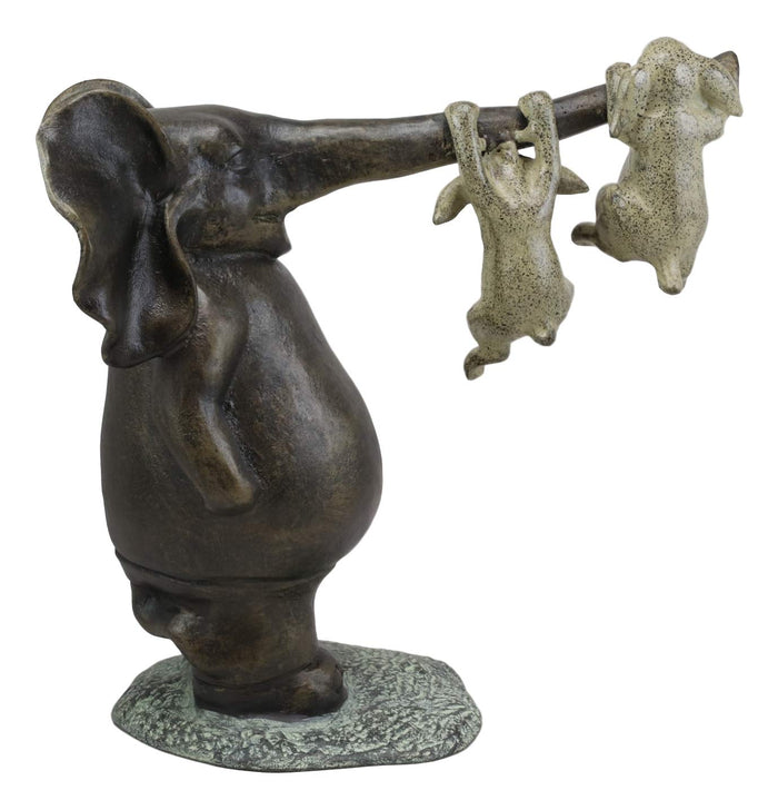 Ebros Gift Ebros Aluminum Elephant With Two Playful Rabbits Hanging On Its Trunk Statue