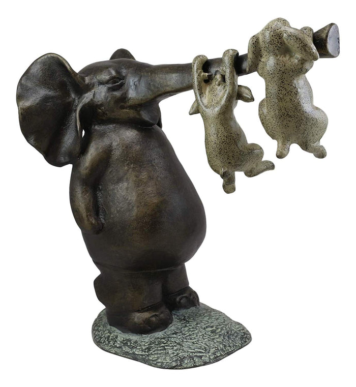 Ebros Gift Ebros Aluminum Elephant With Two Playful Rabbits Hanging On Its Trunk Statue