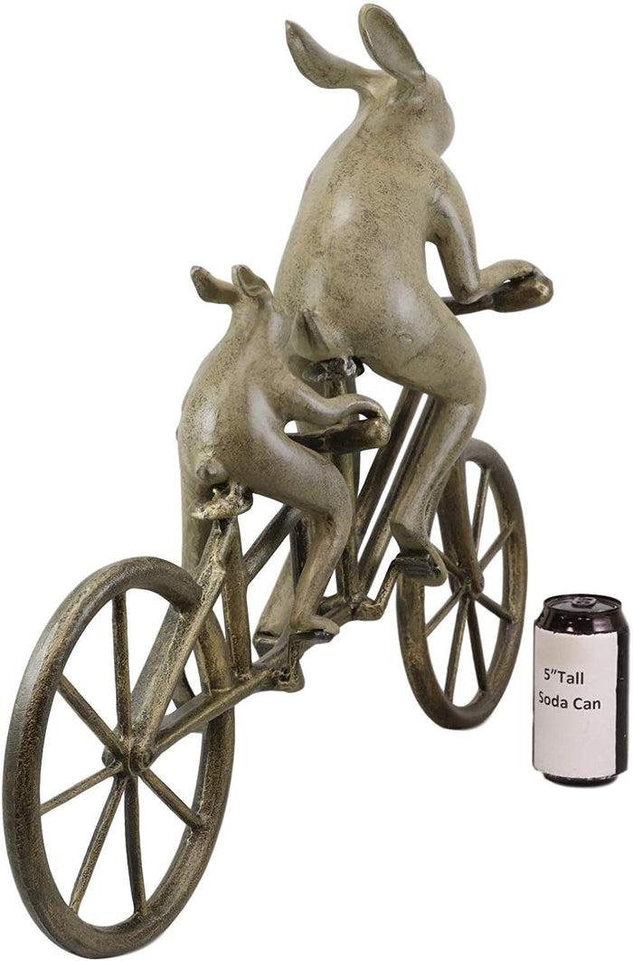 Ebros Gift Ebros Aluminum Father & Son Rabbits Riding Tandem Bicycle 27"L Garden Statue