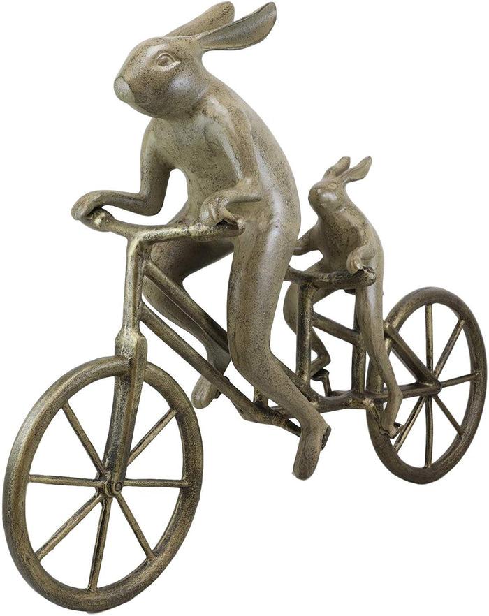 Ebros Gift Ebros Aluminum Father & Son Rabbits Riding Tandem Bicycle 27"L Garden Statue