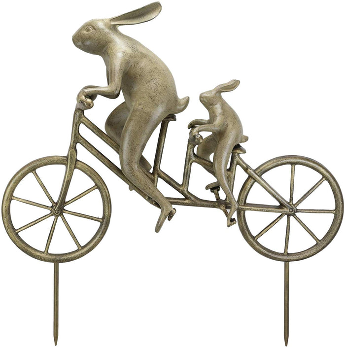 Ebros Gift Ebros Aluminum Father & Son Rabbits Riding Tandem Bicycle 27"L Garden Statue