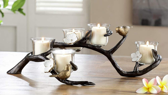 ebros gift Ebros Aluminum Lovebirds On Branch with Twigs Votive Candelabra Candle Holder