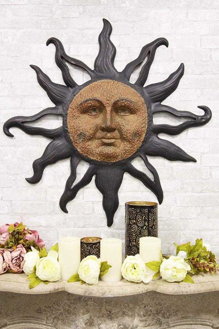 ebros gift Ebros Aluminum Metal Belenos Celestial Solar Radiant Celtic Sun God Wall Hanging Decor 36.25" Diameter Figurine Home Decorative Rising Sun Face Plaque 3D Art Belenus The Shining God Sculpture