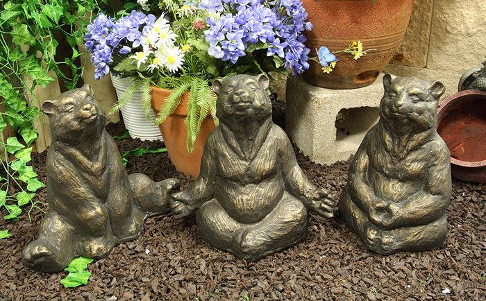 ebros gift Ebros Aluminum Metal Whimsical Meditating Yoga Bear Garden Statue Rustic Wildlife Western Cabin Lodge Zen Bears Decor Figurine (Set of 3 Poses)