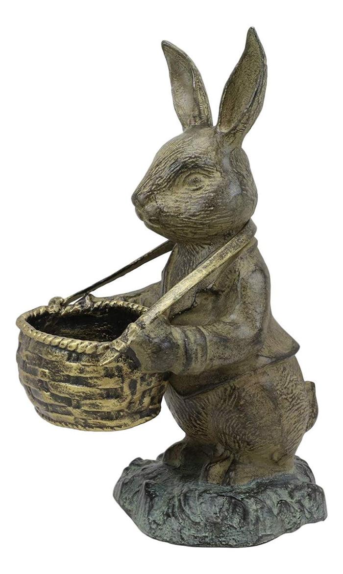 Ebros Gift Ebros Aluminum Rustic Bunny Rabbit Holding Basket Planter Pot Garden Statue 13"H