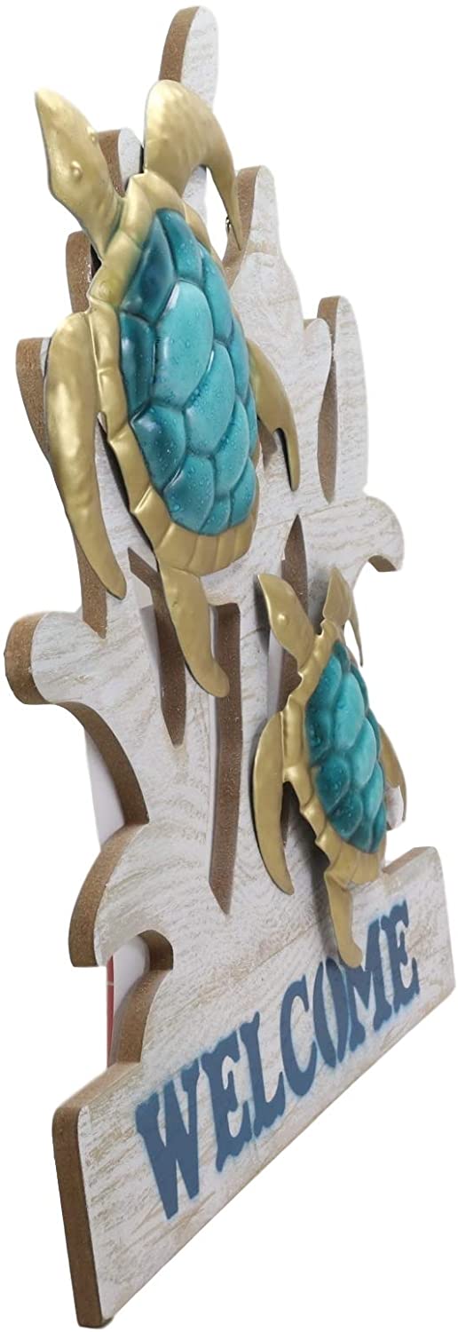 Ebros Gift Ebros Aluminum Sea Turtles With Welcome Sign Hanging Wall Decor Plaque 17.5"Tall