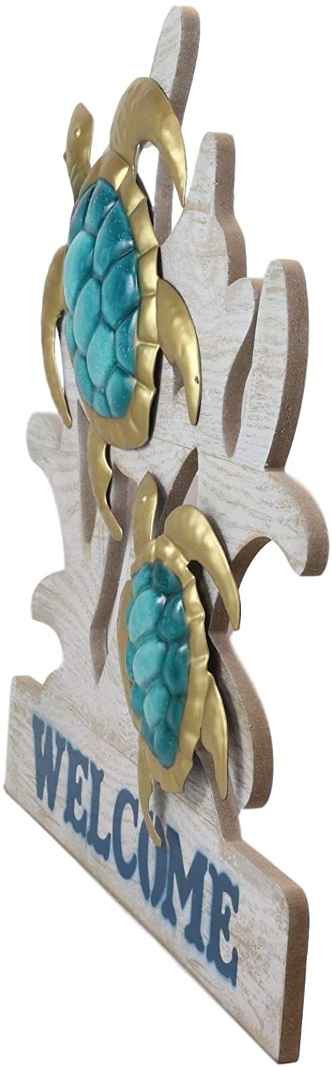 Ebros Gift Ebros Aluminum Sea Turtles With Welcome Sign Hanging Wall Decor Plaque 17.5"Tall