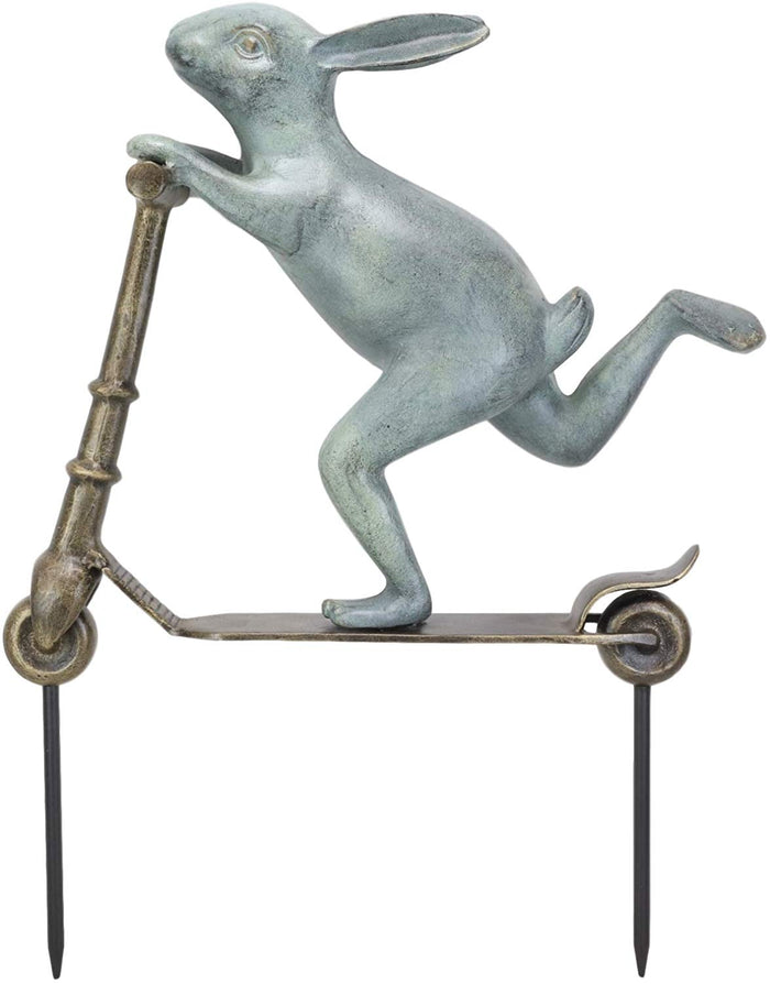 Ebros Gift Ebros Aluminum Speedy Bunny Rabbit Riding On Scooter 18"H Garden Stake Statue