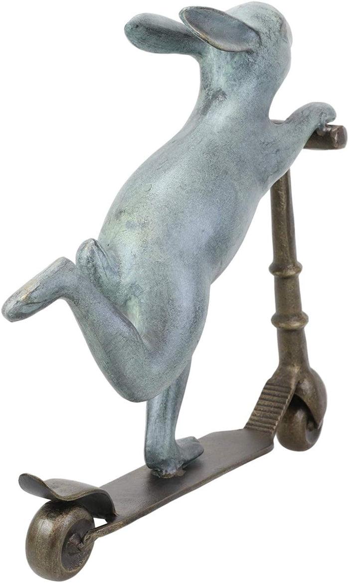 Ebros Gift Ebros Aluminum Speedy Bunny Rabbit Riding On Scooter 18"H Garden Stake Statue