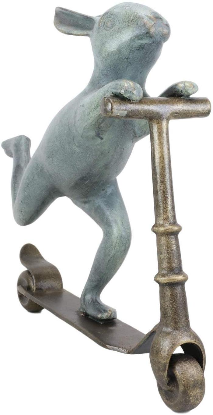 Ebros Gift Ebros Aluminum Speedy Bunny Rabbit Riding On Scooter 18"H Garden Stake Statue