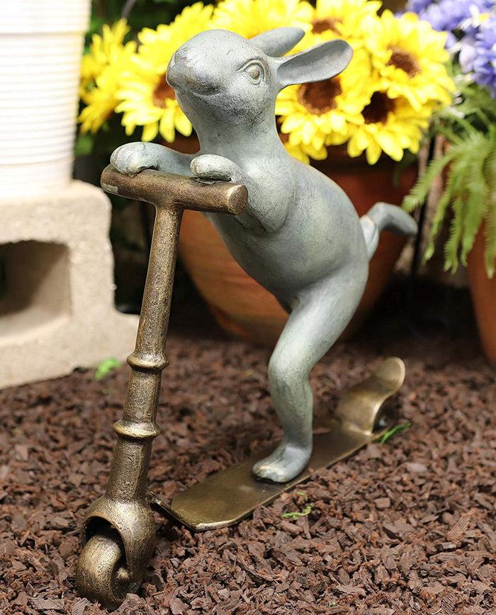 ebros gift Ebros Aluminum Speedy Bunny Rabbit Riding On Scooter 18"H Garden Stake Statue