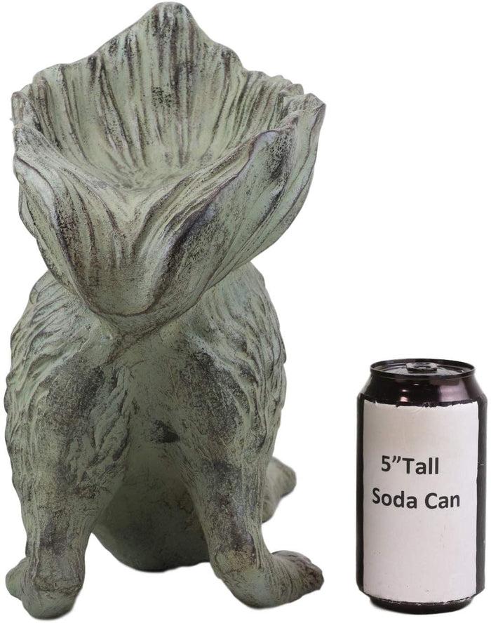 Ebros Gift Ebros Aluminum Squirrel Statue W/ Dish Bowl Tail Garden Bird Feeder Bath 15"L
