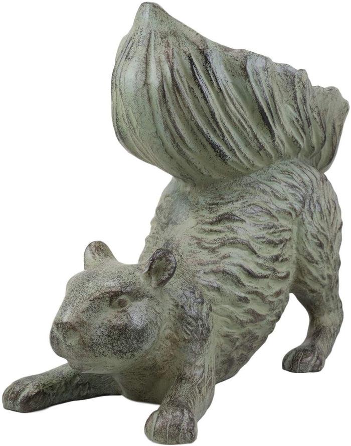 Ebros Gift Ebros Aluminum Squirrel Statue W/ Dish Bowl Tail Garden Bird Feeder Bath 15"L