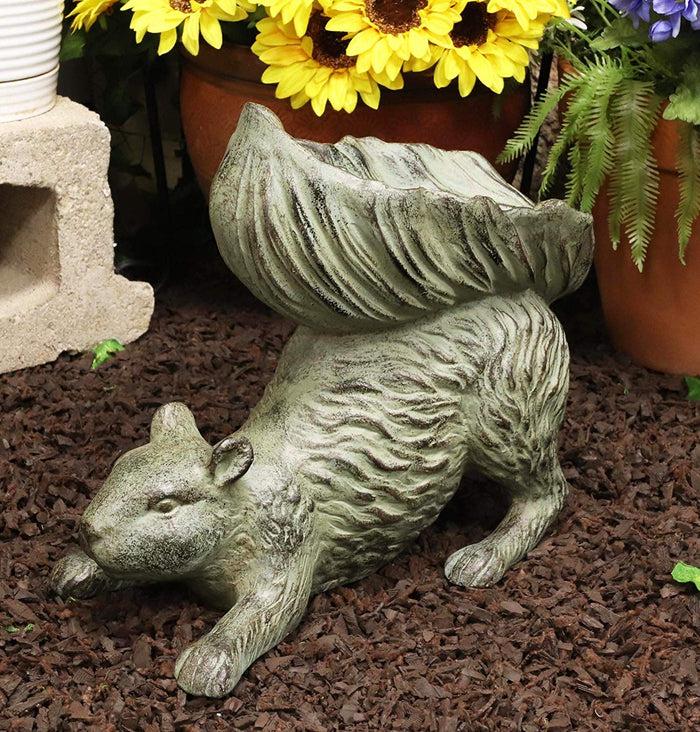 ebros gift Ebros Aluminum Squirrel Statue w/ Dish Bowl Tail Garden Bird Feeder Bath 15"L