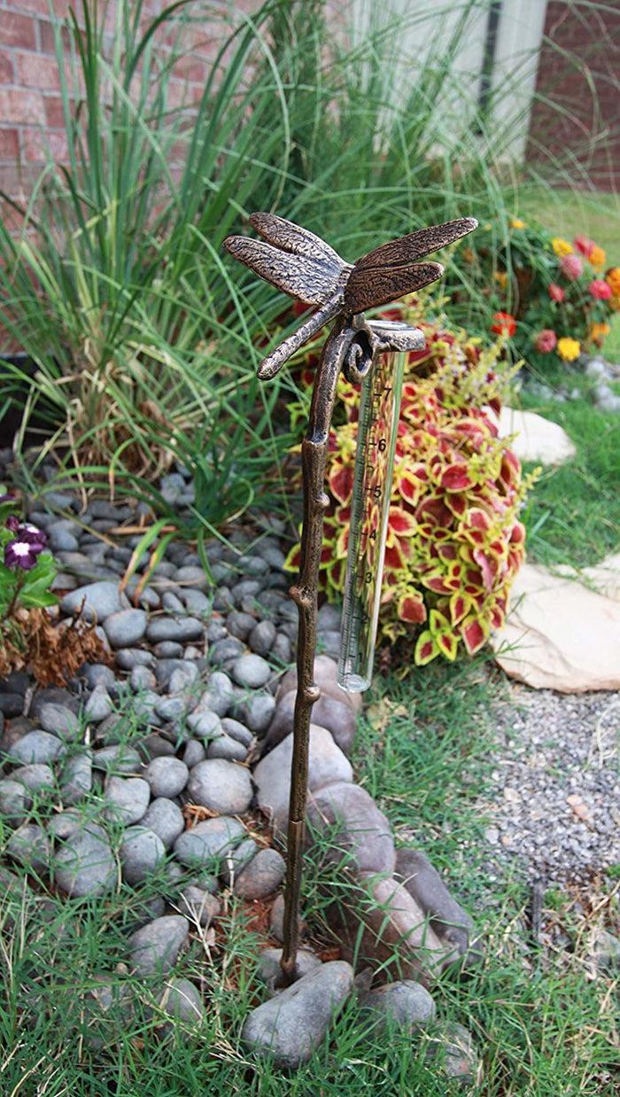 Ebros Gift Ebros Aluminum Tropical Dragonfly Rain Gauge Garden Stake