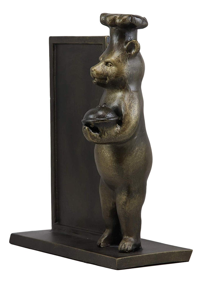 Ebros Gift Ebros Aluminum Whimsical Black Bear With Chef Hat Standing By A Menu Board Statue 12.5" Tall Rustic Western Cottage Cabin Lodge Bears Home Kitchen And Dining Countertop Table Decor Sculpture