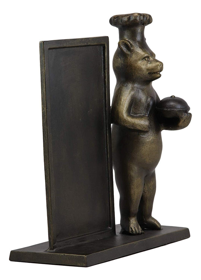 Ebros Gift Ebros Aluminum Whimsical Black Bear With Chef Hat Standing By A Menu Board Statue 12.5" Tall Rustic Western Cottage Cabin Lodge Bears Home Kitchen And Dining Countertop Table Decor Sculpture