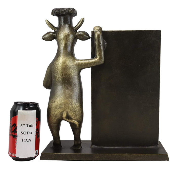 Ebros Gift Ebros Aluminum Whimsical Wall Street Bull With Chef Hat Standing By A Menu Board Statue 14" Tall Rustic Bulls Cows Home Kitchen And Dining Countertop Table Decor Sculpture