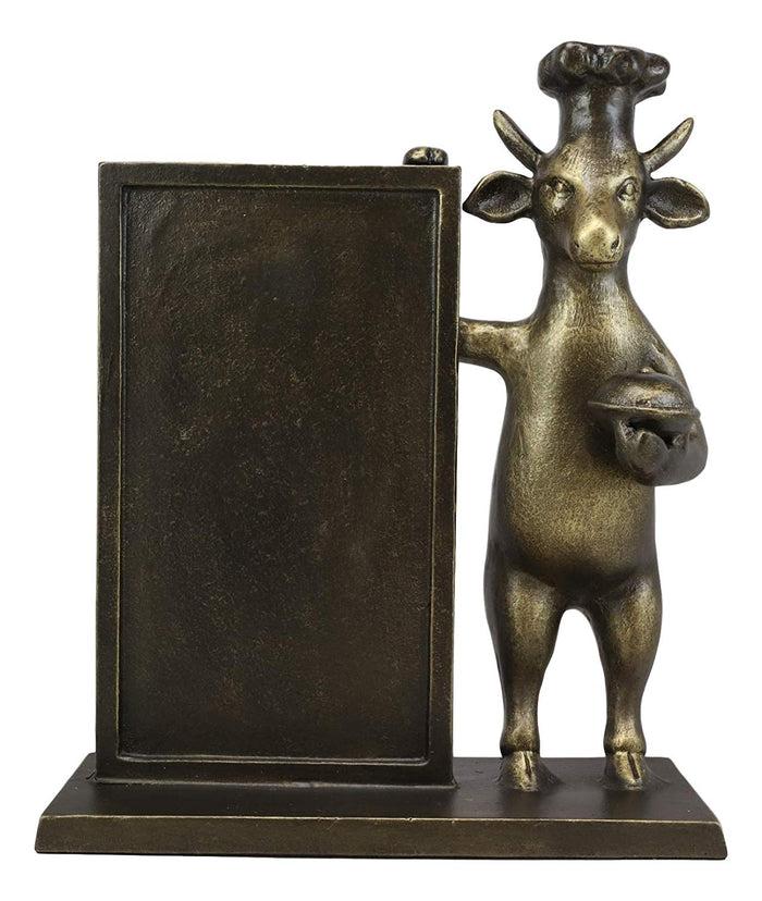Ebros Gift Ebros Aluminum Whimsical Wall Street Bull With Chef Hat Standing By A Menu Board Statue 14" Tall Rustic Bulls Cows Home Kitchen And Dining Countertop Table Decor Sculpture