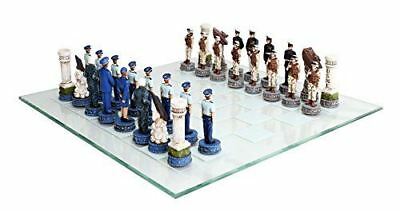Ebros Gift Ebros American Military Branches US Air Force VS Marine Corps Chess Set W/ Glass