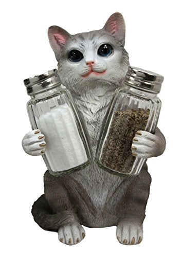 ebros gift Ebros American Shorthair Grey Kitty Cat Spice Salt Pepper Shakers Holder Figurine