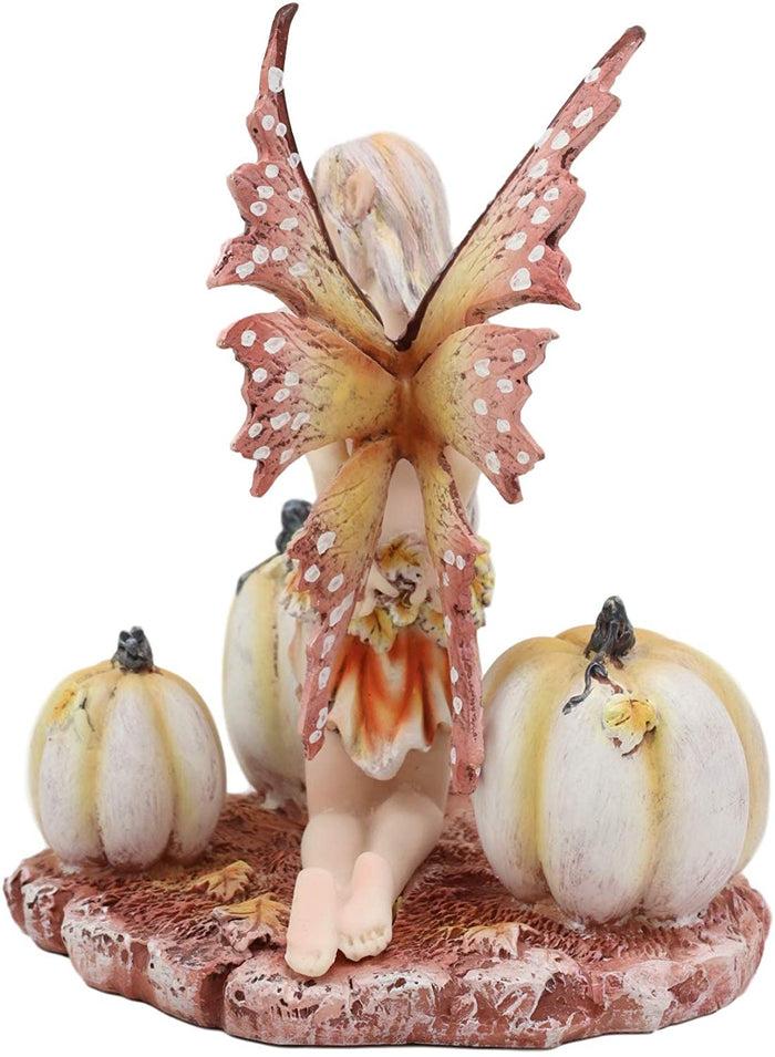 Ebros Gift Ebros Amy Brown Autumn Maple Elf Fairy With White Pumpkins Statue 5" Long
