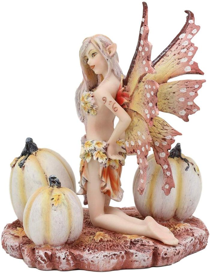 Ebros Gift Ebros Amy Brown Autumn Maple Elf Fairy With White Pumpkins Statue 5" Long