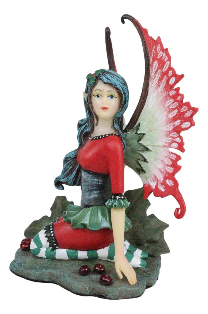 Ebros Gift Ebros Amy Brown Christmas Red English Holly Berry Elf Fairy Figurine Holiday Fae Pixie