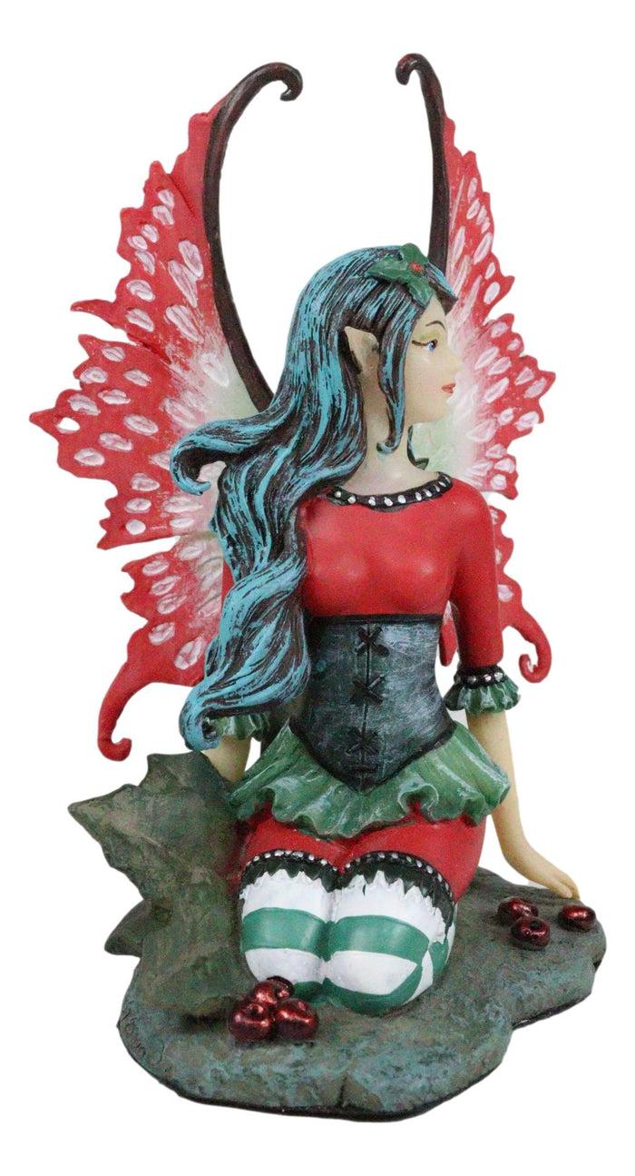 Ebros Gift Ebros Amy Brown Christmas Red English Holly Berry Elf Fairy Figurine Holiday Fae Pixie