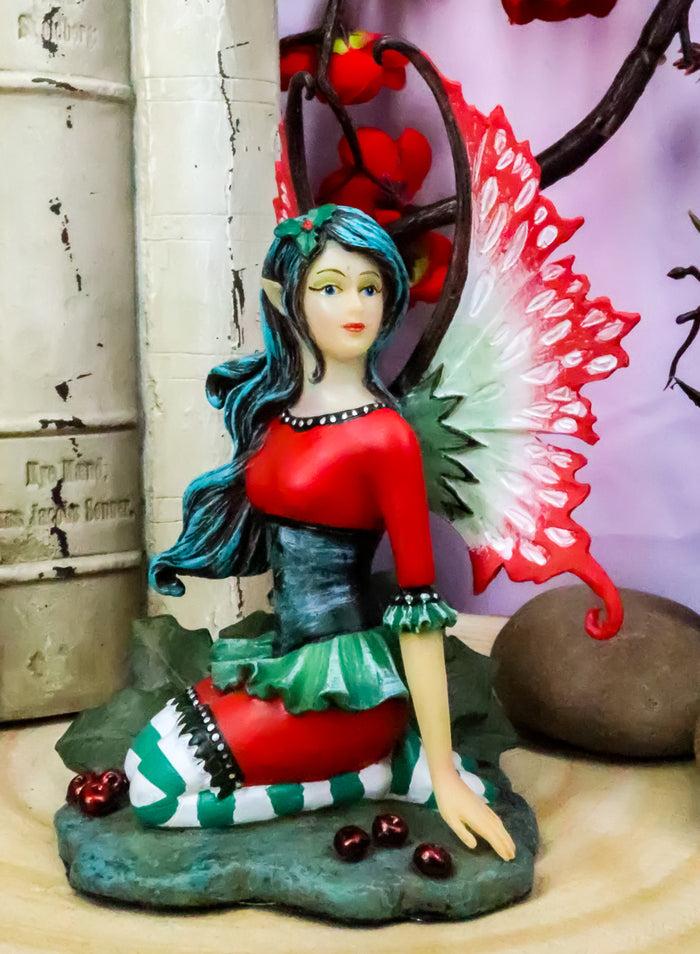 ebros gift Ebros Amy Brown Christmas Red English Holly Berry Elf Fairy Figurine Holiday Fae Pixie