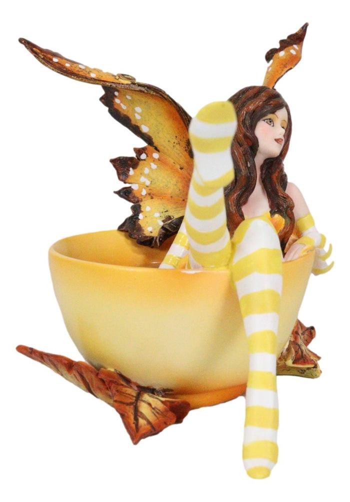 Ebros Gift Ebros Amy Brown Collection Autumn Fall Pumpkin Spice Tea Cup Fairy Figurine Fantasy Decor Statue
